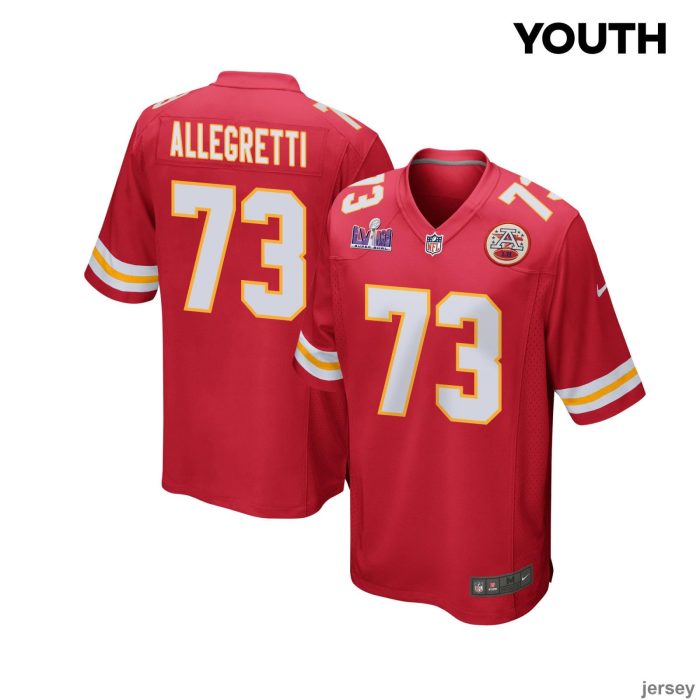 Nick Allegretti 73 Kansas City Chiefs Super Bowl LVIII Patch Game YOUTH Jersey - Red