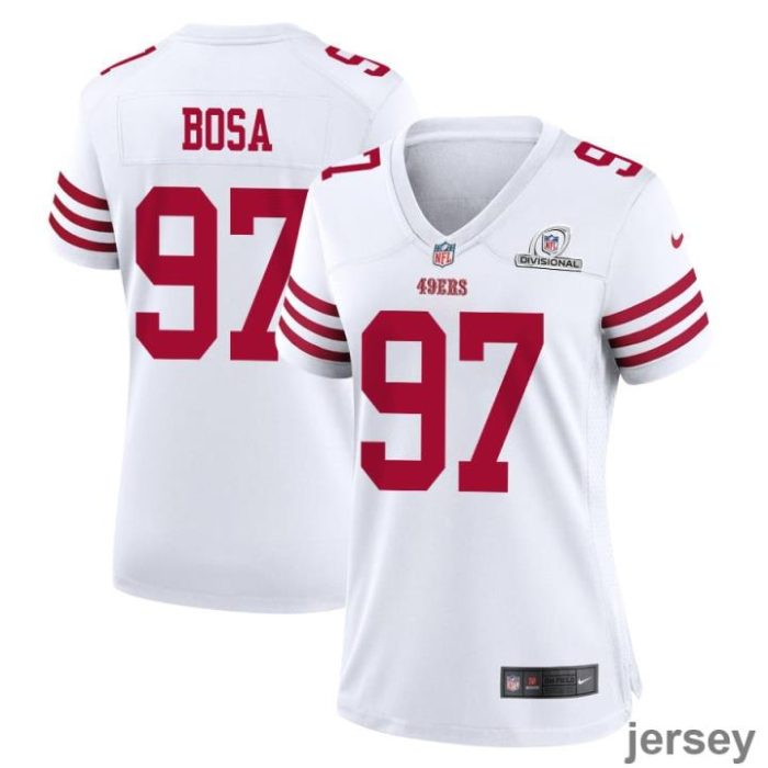 Nick Bosa 97 San Francisco 49ers 2024 Divisional Patch Game Women Jersey - White