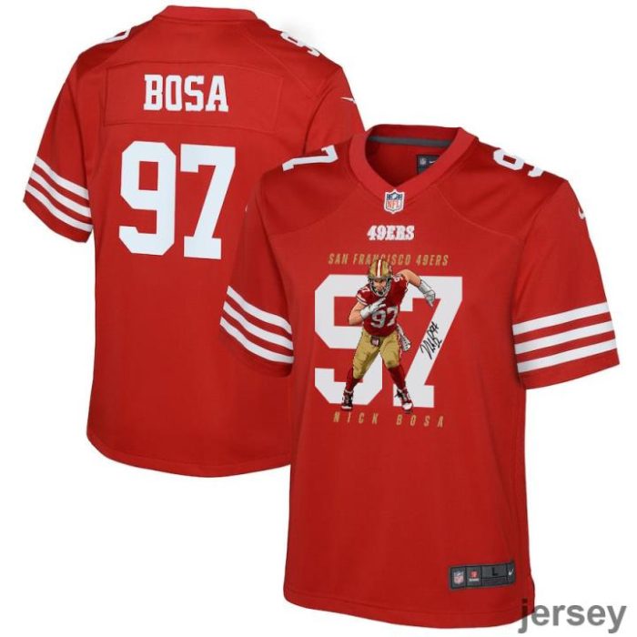 Nick Bosa 97 San Francisco 49ers Run Bosa Run Game YOUTH Jersey - Scarlet