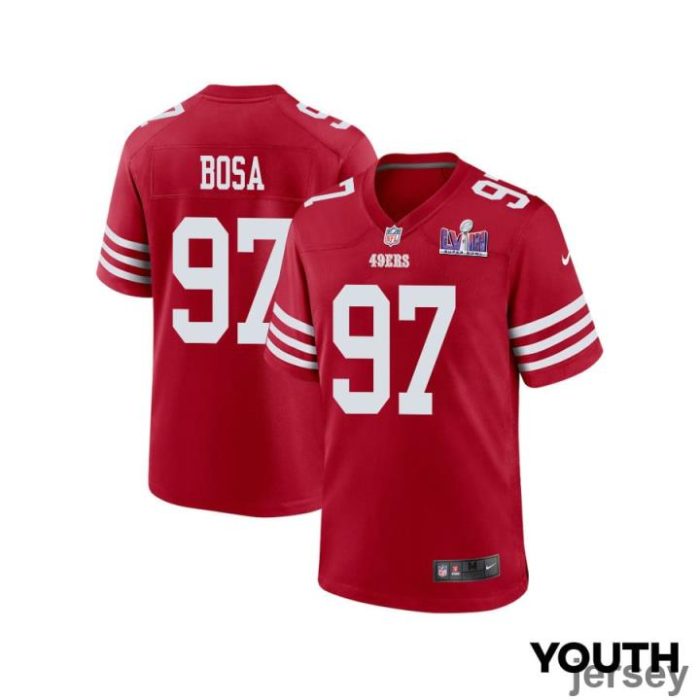 Nick Bosa 97 San Francisco 49ers Super Bowl LVIII Patch Game YOUTH Jersey - Scarlet