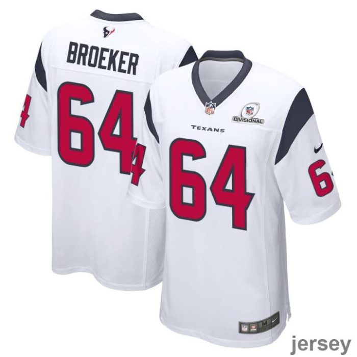 Nick Broeker 64 Houston Texans 2024 Divisional Patch Game Men Jersey - White