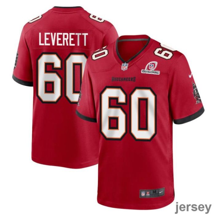 Nick Leverett 60 Tampa Bay Buccaneers 2024 Divisional Patch Game Men Jersey - Red