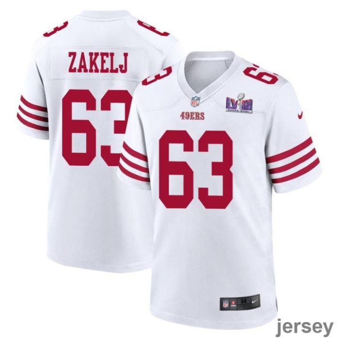 Nick Zakelj 63 San Francisco 49ers Super Bowl LVIII Patch Game Men Jersey - White