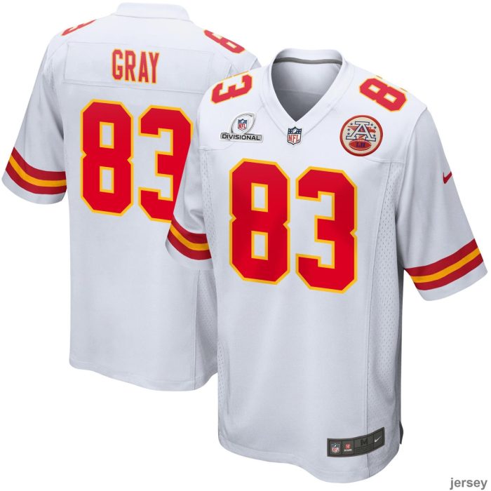 Noah Gray 83 Kansas City Chiefs 2024 Divisional Patch Game Men Jersey - White