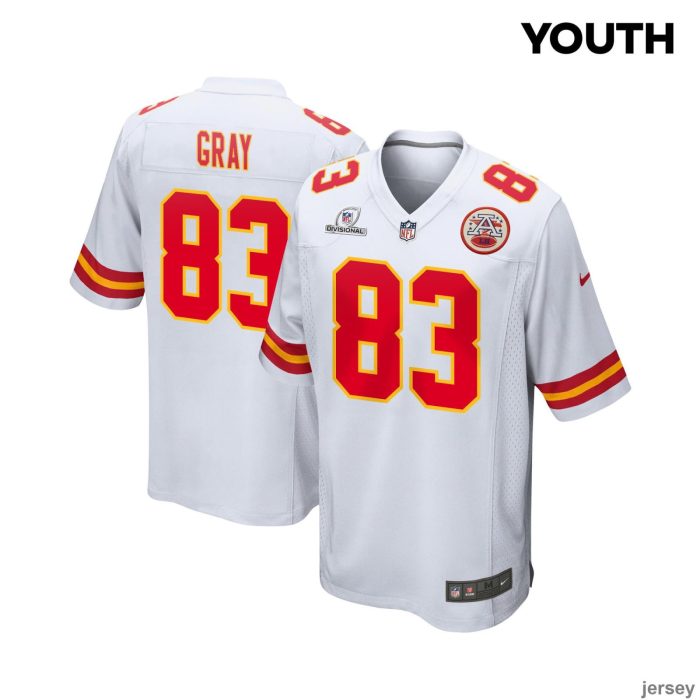 Noah Gray 83 Kansas City Chiefs Super Bowl LVIII Patch Game YOUTH Jersey - White