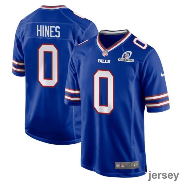 Nyheim Hines 0 Buffalo Bills 2024 Divisional Patch Game Men Jersey - Royal