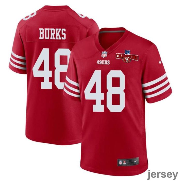 Oren Burks 48 San Francisco 49ers NFC Champions Patch Game Men Jersey - Scarlet