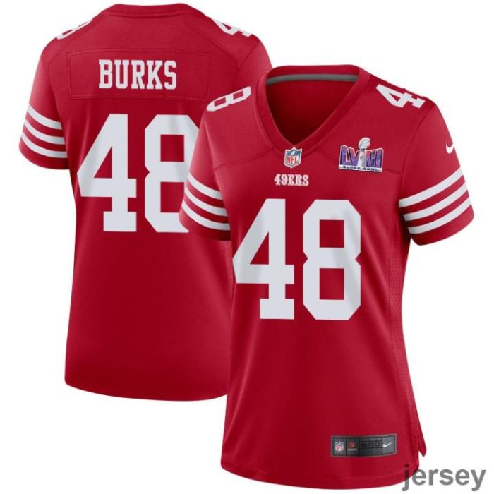 Oren Burks 48 San Francisco 49ers Super Bowl LVIII Patch Game Women Jersey - Scarlet