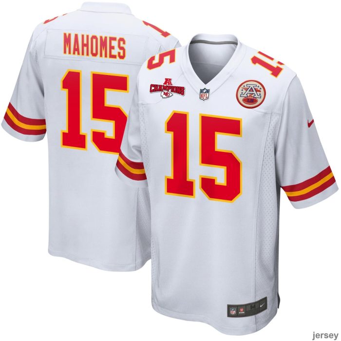 Patrick Mahomes 15 Kansas City Chiefs AFC Champions Patch Game Men Jersey - White