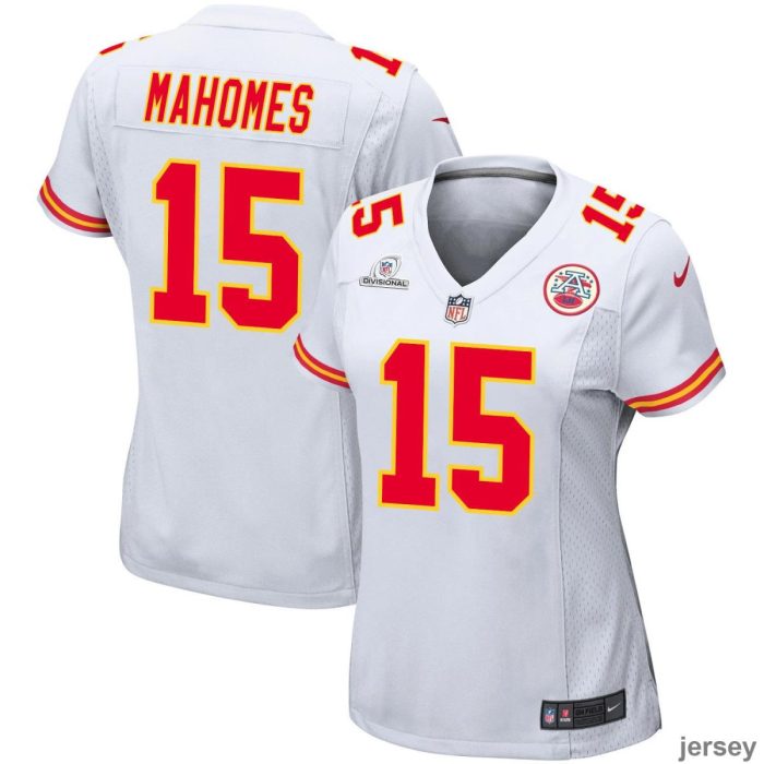 Patrick Mahomes 15 Kansas City Chiefs Super Bowl LVIII Patch Game Women Jersey - White