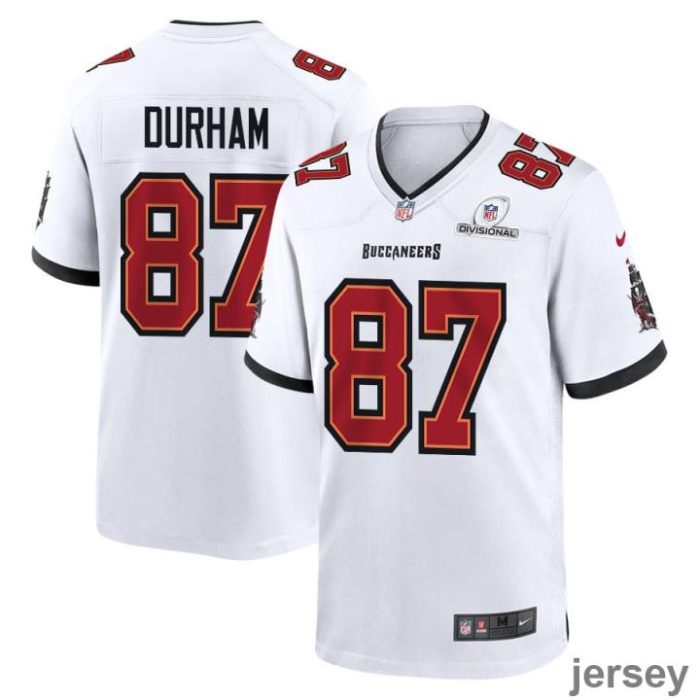 Payne Durham 87 Tampa Bay Buccaneers 2024 Divisional Patch Game Men Jersey - White