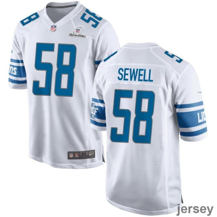 Penei Sewell 58 Detroit Lions 2024 Divisional Patch Game Men Jersey - White