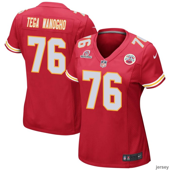 Prince Tega Wanogho 76 Kansas City Chiefs 2024 Divisional Patch Game Women Jersey - Red