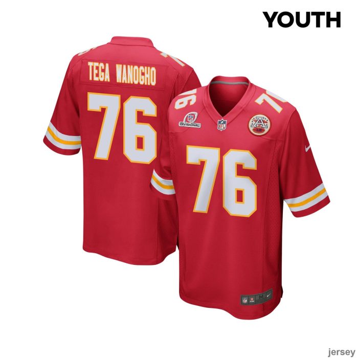 Prince Tega Wanogho 76 Kansas City Chiefs 2024 Divisional Patch Game YOUTH Jersey - Red