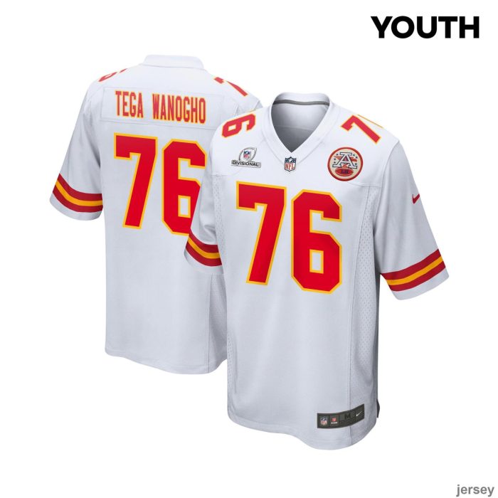 Prince Tega Wanogho 76 Kansas City Chiefs 2024 Divisional Patch Game YOUTH Jersey - White