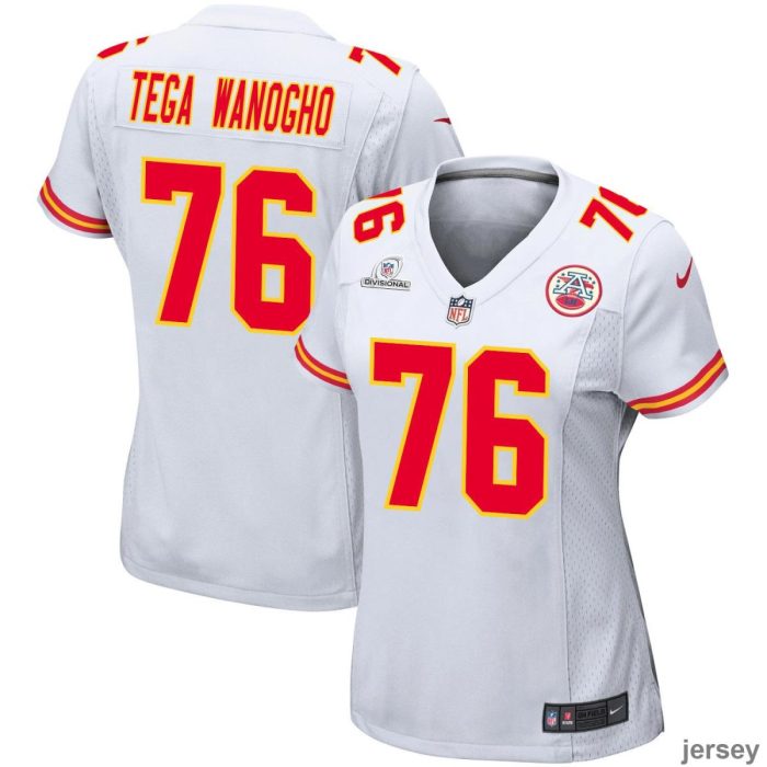 Prince Tega Wanogho 76 Kansas City Chiefs Super Bowl LVIII Patch Game Women Jersey - White