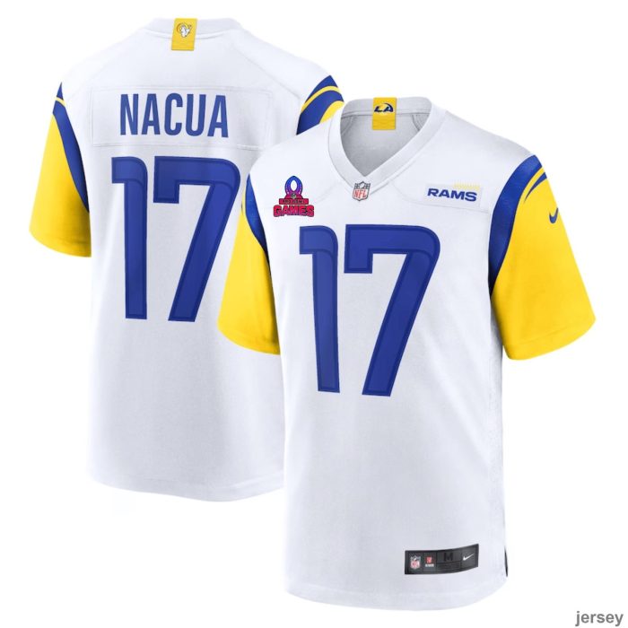 Puka Nacua 17 Los Angeles Rams 2024 Pro Bowl Patch Alternate Game Men Jersey - White