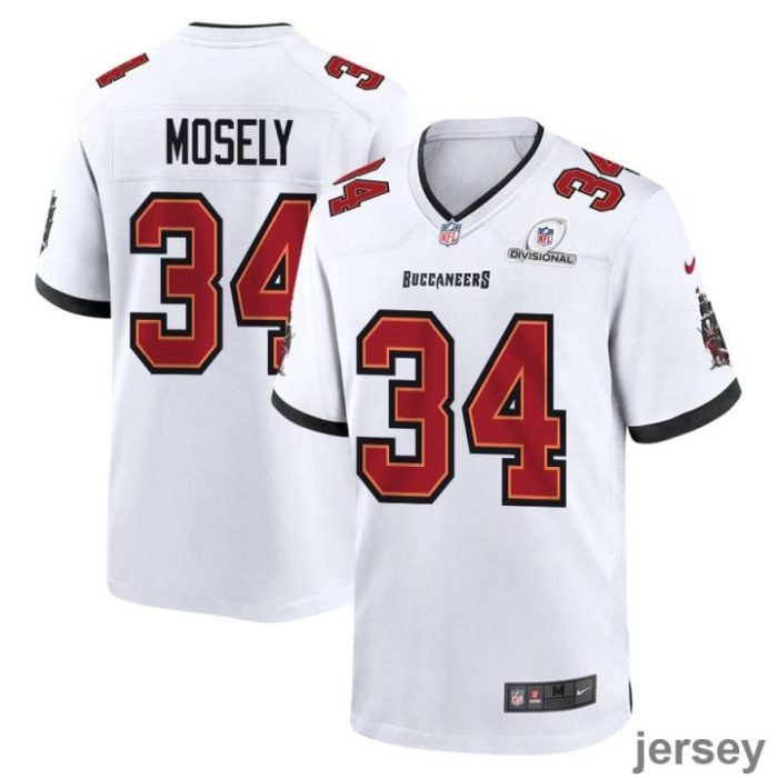 Quandre Mosely 34 Tampa Bay Buccaneers 2024 Divisional Patch Game Men Jersey - White