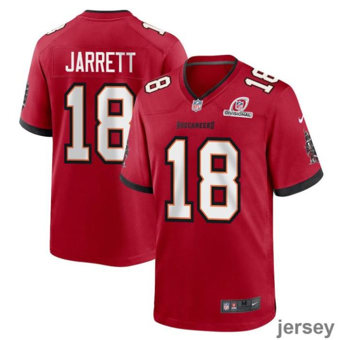 Rakim Jarrett 18 Tampa Bay Buccaneers 2024 Divisional Patch Game Men Jersey - Red