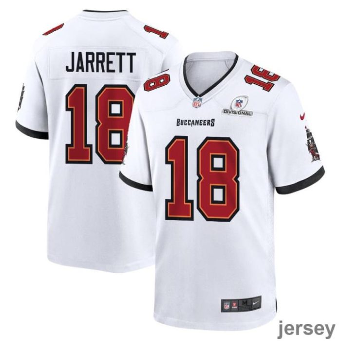 Rakim Jarrett 18 Tampa Bay Buccaneers 2024 Divisional Patch Game Men Jersey - White