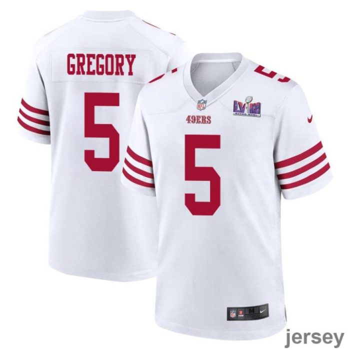 Randy Gregory 5 San Francisco 49ers Super Bowl LVIII Patch Game Men Jersey - White