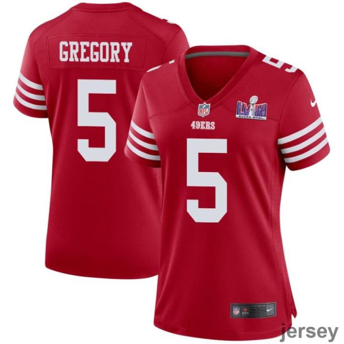 Randy Gregory 5 San Francisco 49ers Super Bowl LVIII Patch Game Women Jersey - Scarlet