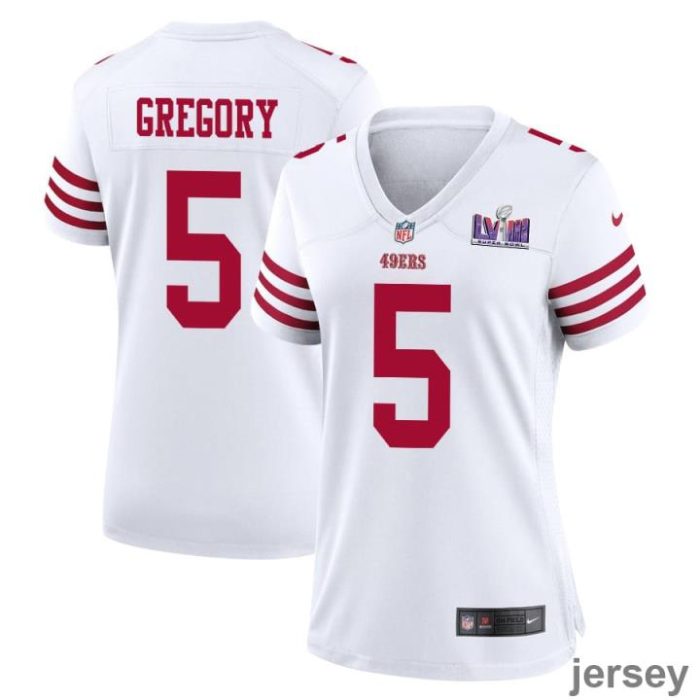 Randy Gregory 5 San Francisco 49ers Super Bowl LVIII Patch Game Women Jersey - White