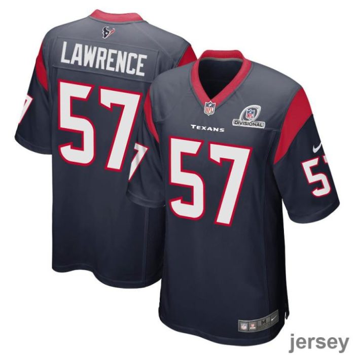 Rashard Lawrence 57 Houston Texans 2024 Divisional Patch Game Men Jersey - Navy