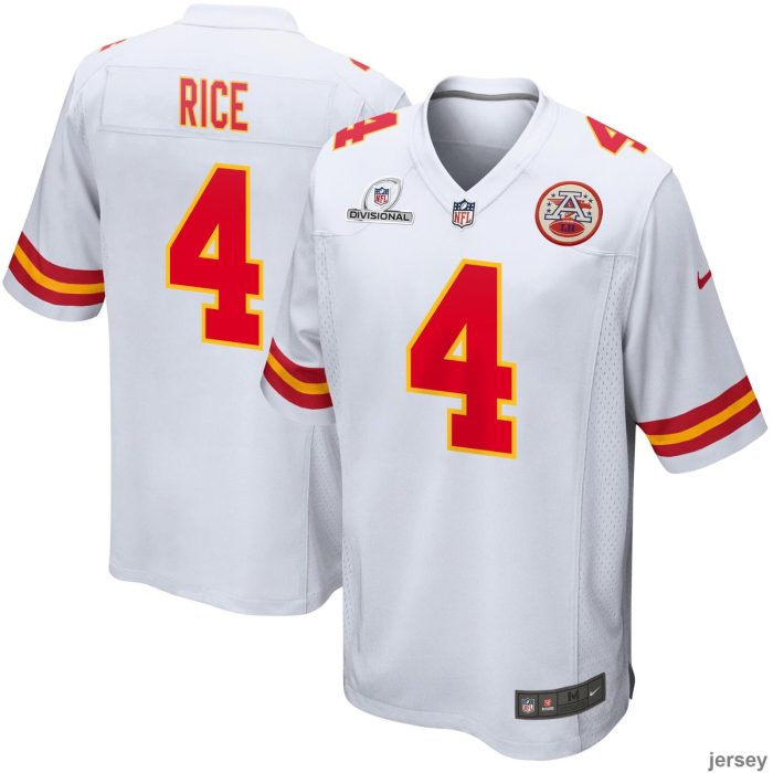 Rashee Rice 4 Kansas City Chiefs 2024 Divisional Patch Game Men Jersey - White