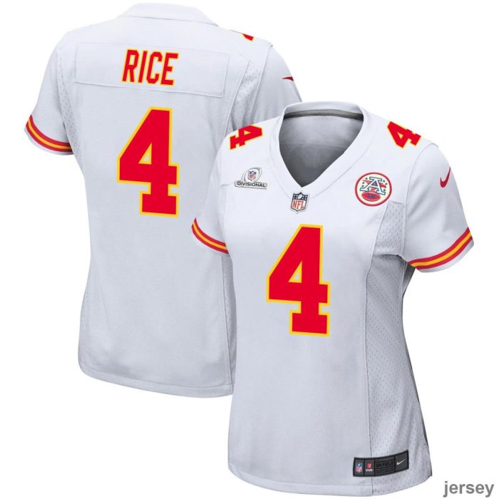 Rashee Rice 4 Kansas City Chiefs 2024 Divisional Patch Game Women Jersey - White