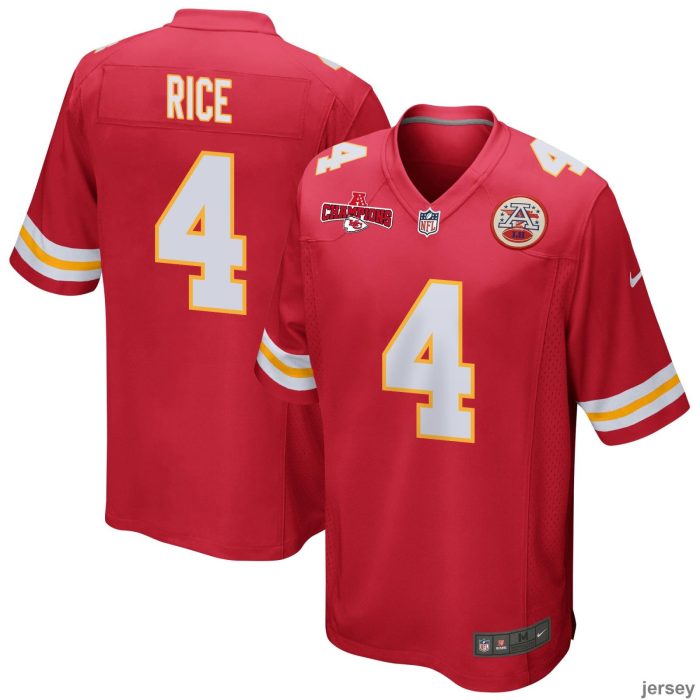 Rashee Rice 4 Kansas City Chiefs AFC Champions Patch Game Men Jersey - Red