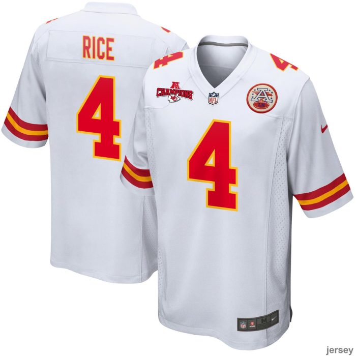 Rashee Rice 4 Kansas City Chiefs AFC Champions Patch Game Men Jersey - White