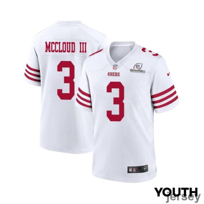 Ray-Ray McCloud III 3 San Francisco 49ers 2024 Divisional Patch Game YOUTH Jersey - White