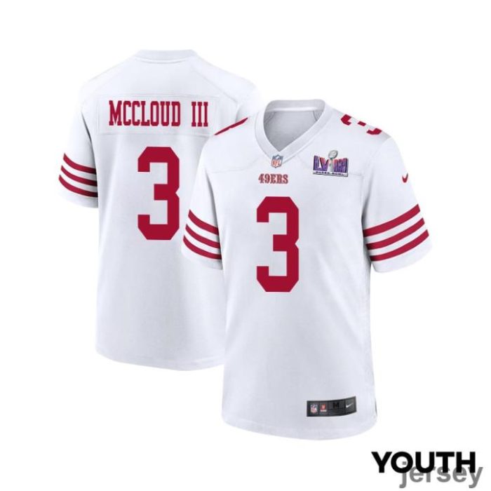 Ray-Ray McCloud III 3 San Francisco 49ers Super Bowl LVIII Patch Game YOUTH Jersey - White