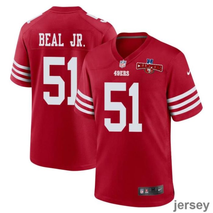 Robert Beal Jr. 51 San Francisco 49ers NFC Champions Patch Game Men Jersey - Scarlet