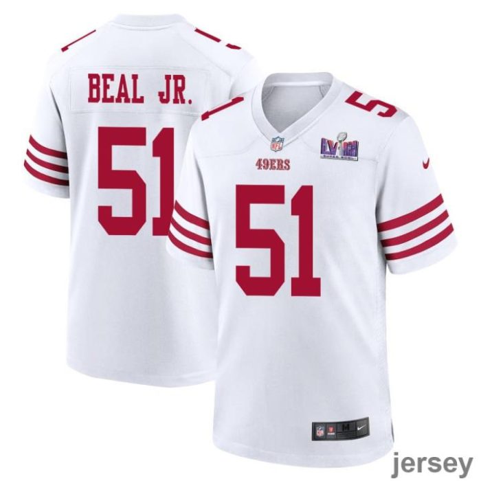 Robert Beal Jr. 51 San Francisco 49ers Super Bowl LVIII Patch Game Men Jersey - White