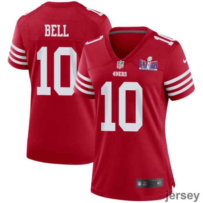 Ronnie Bell 10 San Francisco 49ers Super Bowl LVIII Patch Game Women Jersey - Scarlet