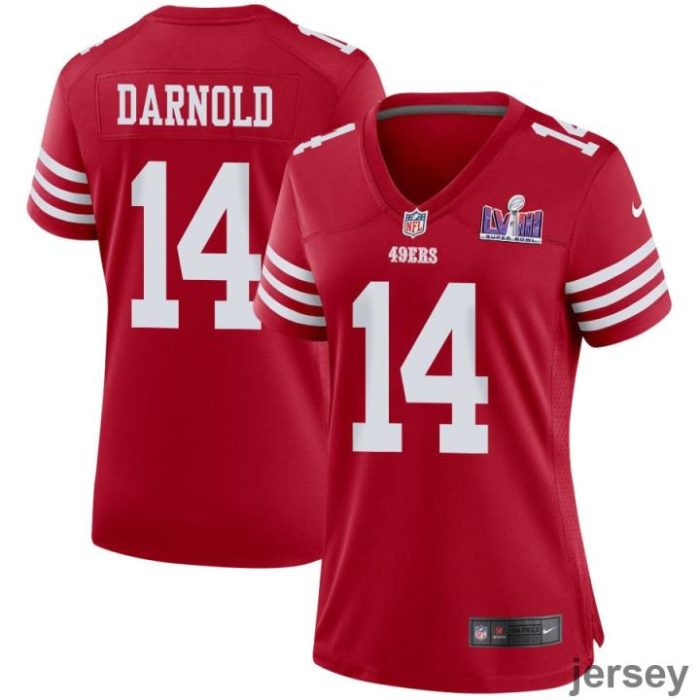 Sam Darnold 14 San Francisco 49ers Super Bowl LVIII Patch Game Women Jersey - Scarlet