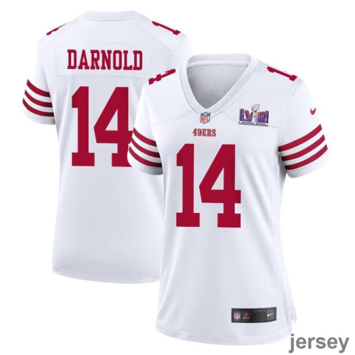 Sam Darnold 14 San Francisco 49ers Super Bowl LVIII Patch Game Women Jersey - White