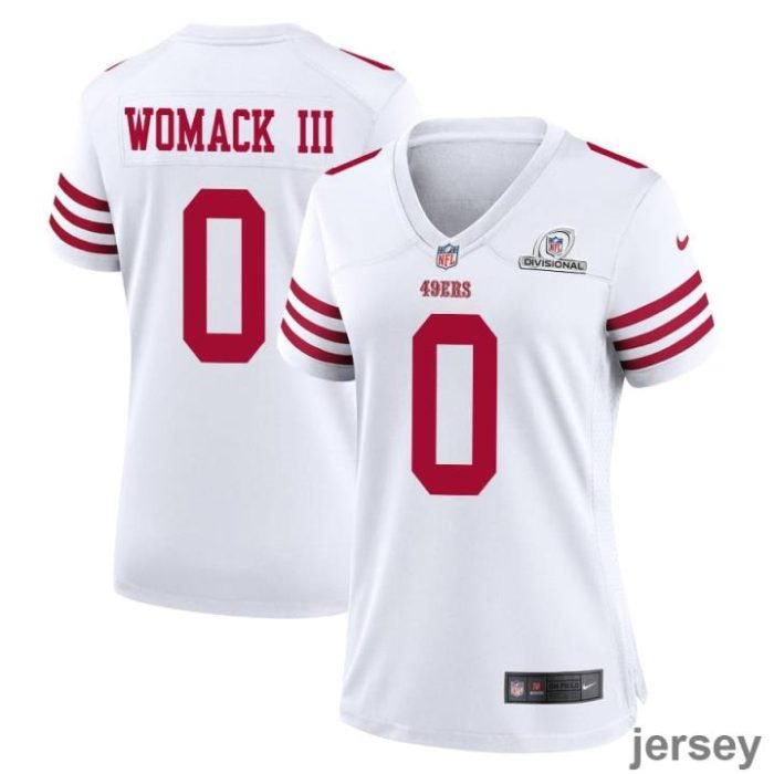 Samuel Womack III 0 San Francisco 49ers 2024 Divisional Patch Game Women Jersey - White