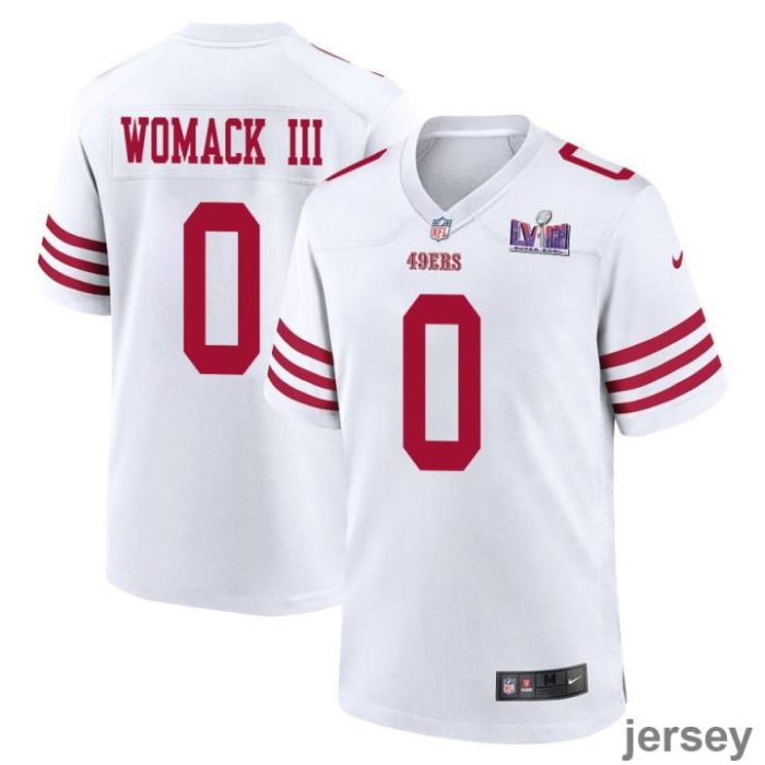 Samuel Womack III 0 San Francisco 49ers Super Bowl LVIII Patch Game Men Jersey - White