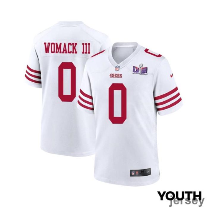 Samuel Womack III 0 San Francisco 49ers Super Bowl LVIII Patch Game YOUTH Jersey - White