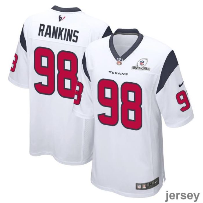 Sheldon Rankins 98 Houston Texans 2024 Divisional Patch Game Men Jersey - White