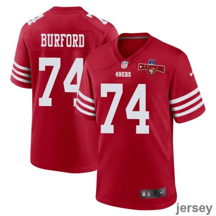 Spencer Burford 74 San Francisco 49ers NFC Champions Patch Game Men Jersey - Scarlet