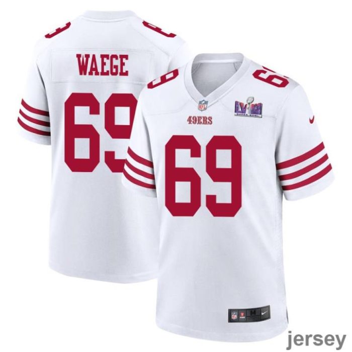 Spencer Waege 69 San Francisco 49ers Super Bowl LVIII Patch Game Men Jersey - White