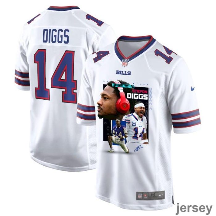 Stefon Diggs 14 Buffalo Bills Can You Diggs It Game Men Jersey - White