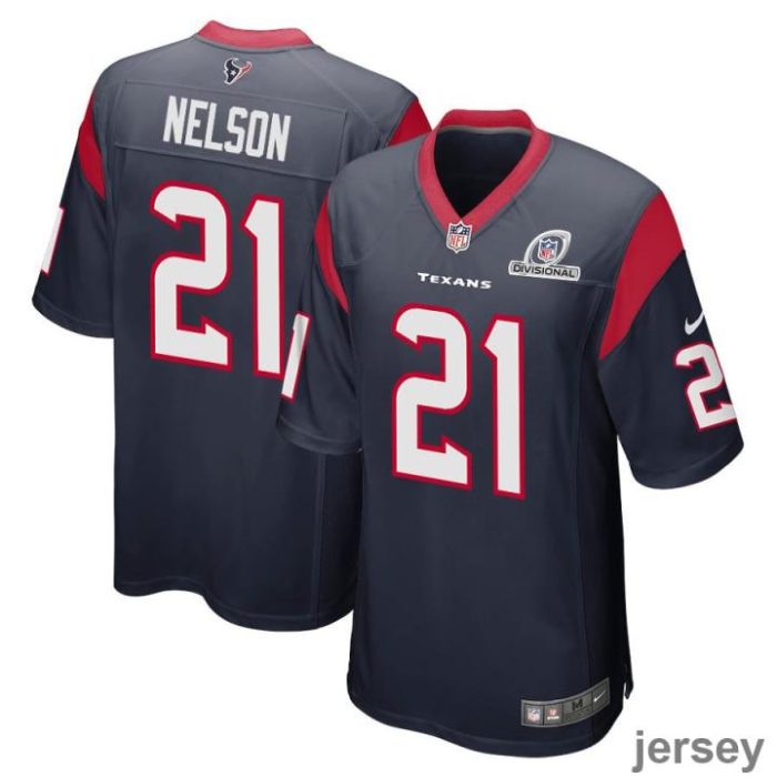 Steven Nelson 21 Houston Texans 2024 Divisional Patch Game Men Jersey - Navy