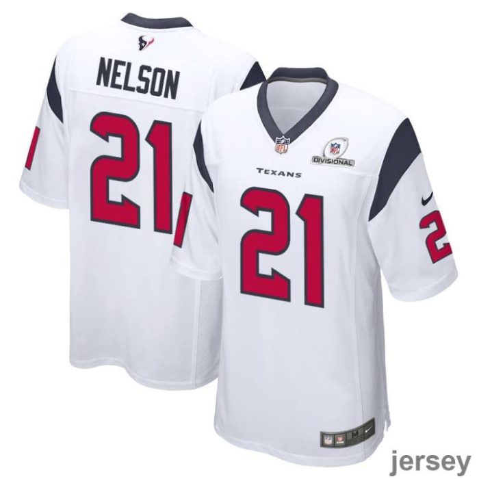 Steven Nelson 21 Houston Texans 2024 Divisional Patch Game Men Jersey - White