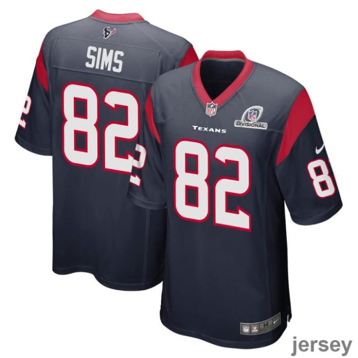 Steven Sims 82 Houston Texans 2024 Divisional Patch Game Men Jersey - Navy