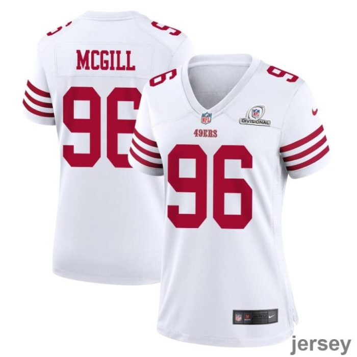 T.Y. McGill 96 San Francisco 49ers 2024 Divisional Patch Game Women Jersey - White